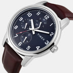Fashion Men Quartz Blue Dial Multi-Function Leather Watch TWEG18906