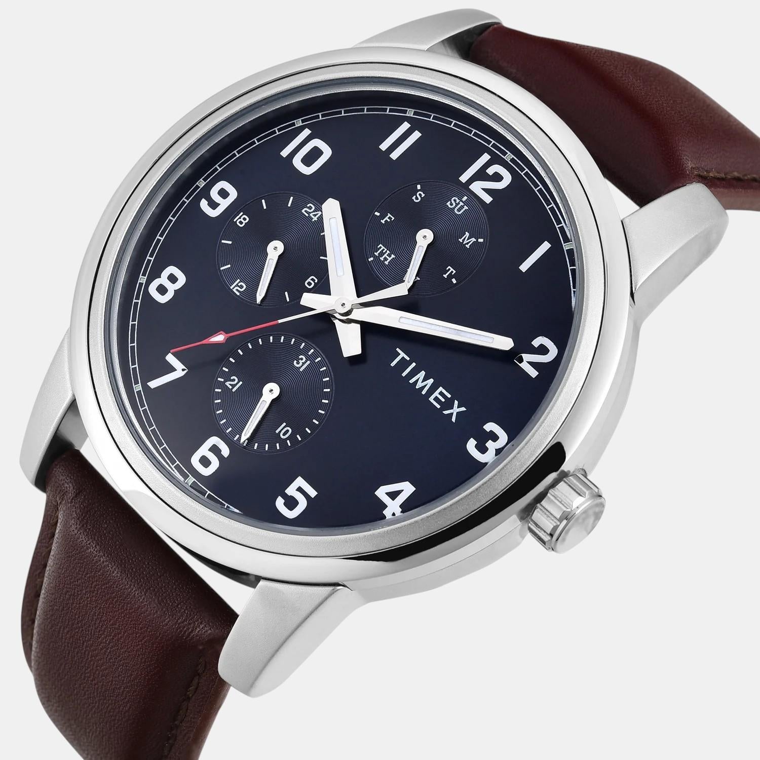 Fashion Men Quartz Blue Dial Multi-Function Leather Watch TWEG18906