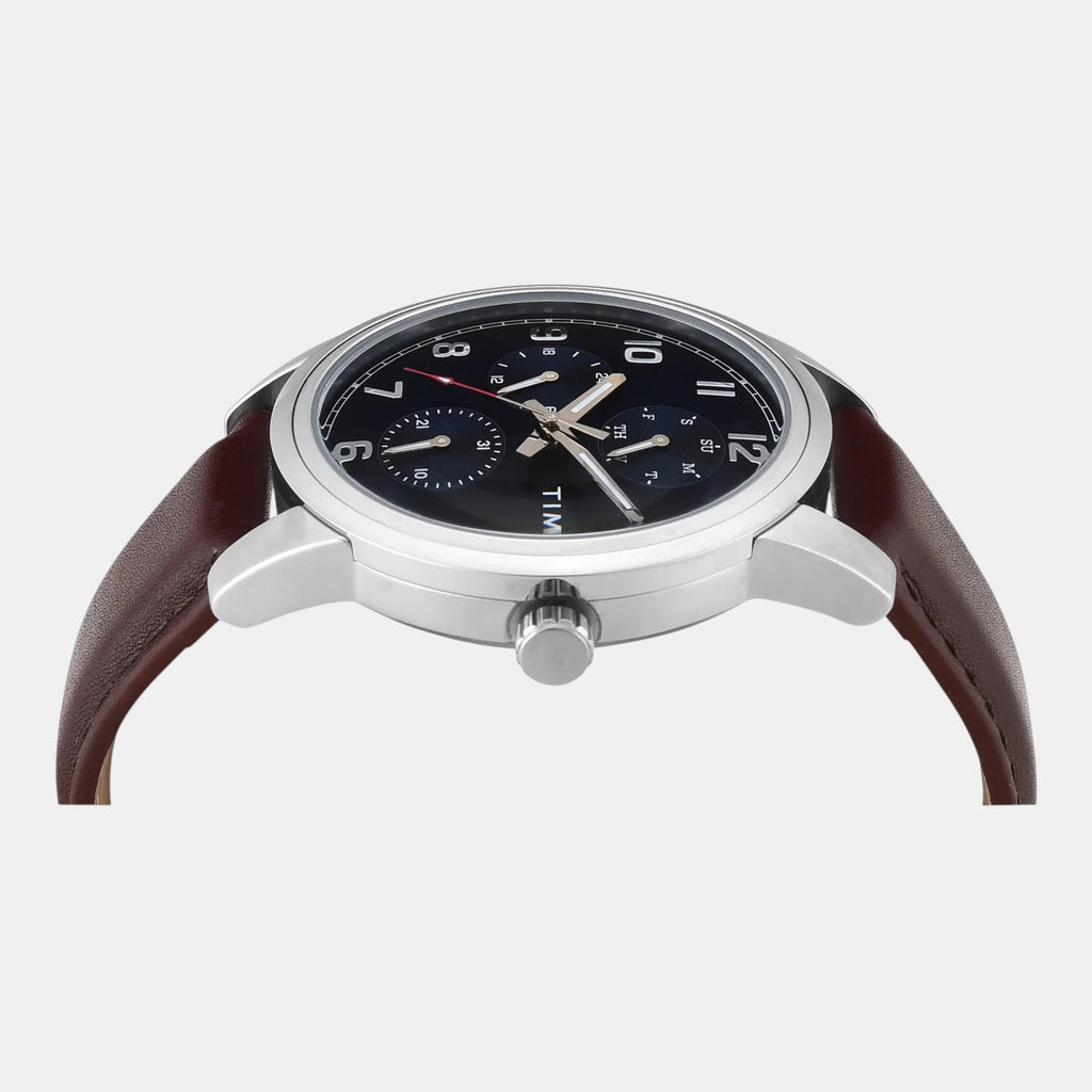 Fashion Men Quartz Blue Dial Multi-Function Leather Watch TWEG18906