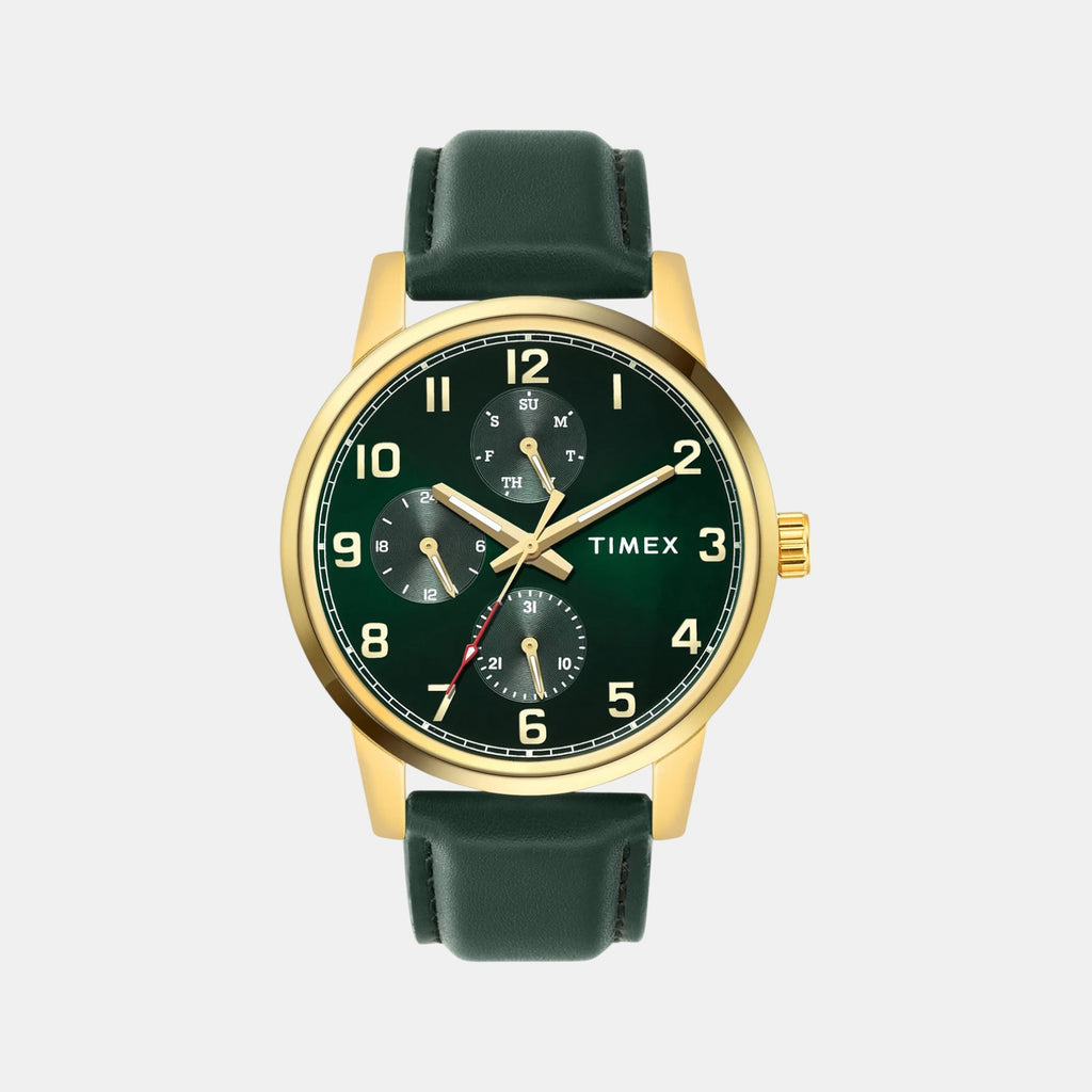Fashion Men Quartz Green Dial Multi-Function Leather Watch TWEG18907