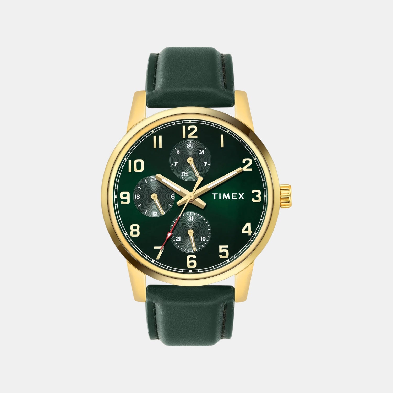 Fashion Men Quartz Green Dial Multi-Function Leather Watch TWEG18907