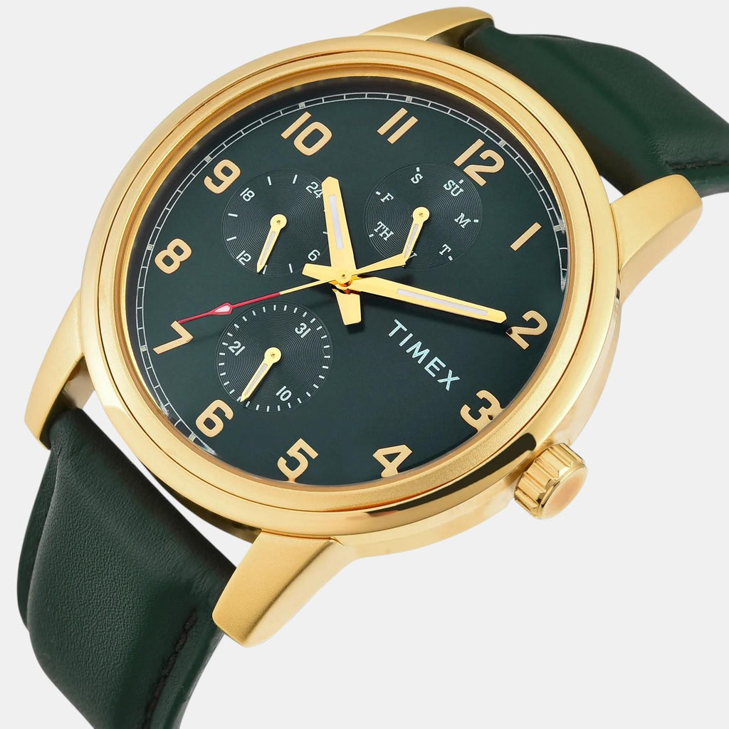 Fashion Men Quartz Green Dial Multi-Function Leather Watch TWEG18907