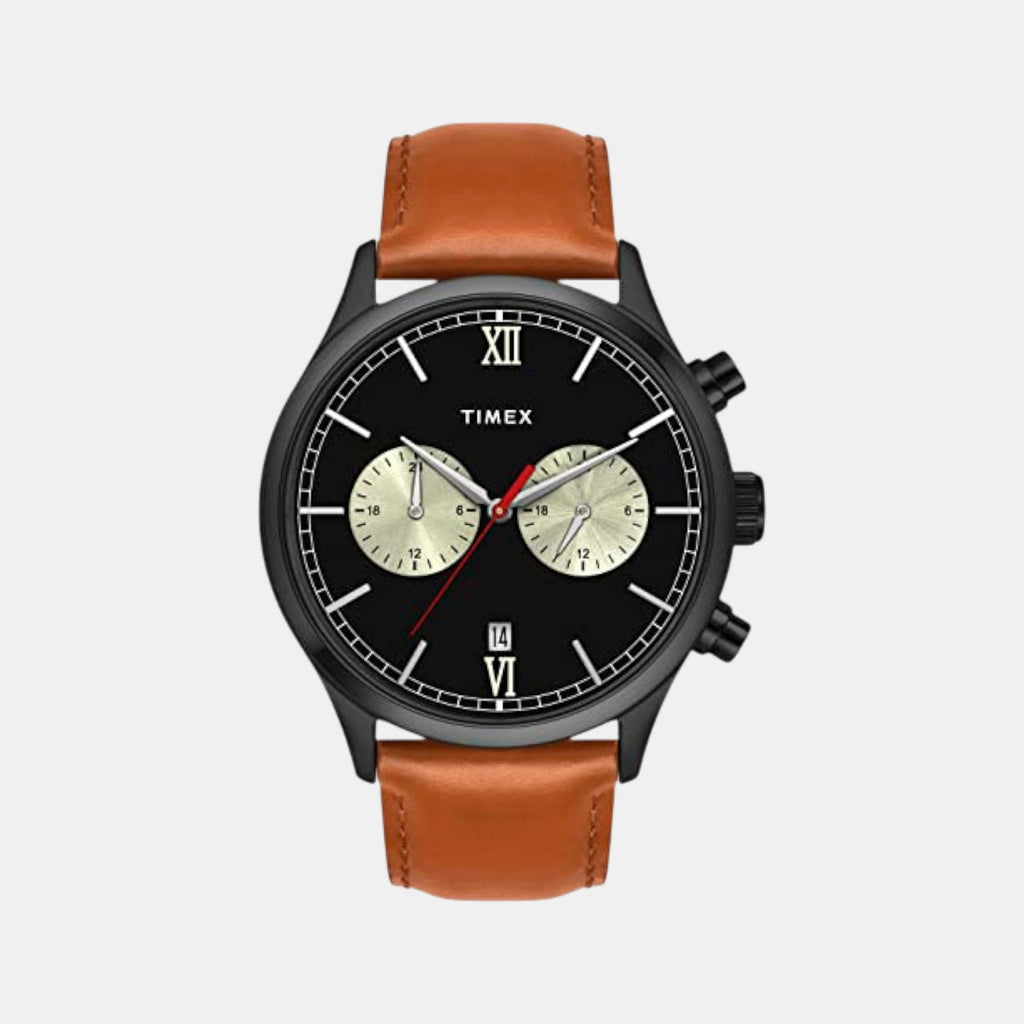 Men Quartz Black Dial Chronograph Leather Watch TWEG19808