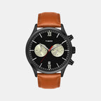 Men Quartz Black Dial Chronograph Leather Watch TWEG19808