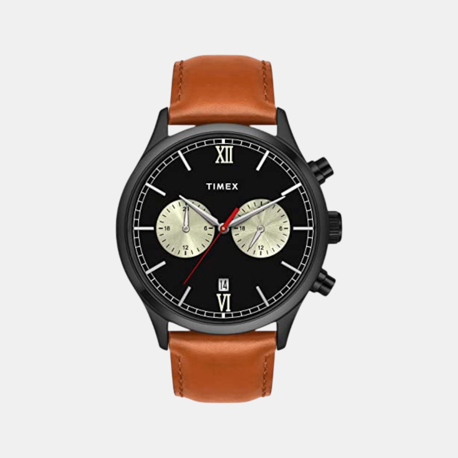 Men Quartz Black Dial Chronograph Leather Watch TWEG19808