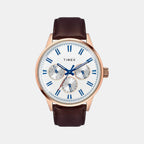 Fashion Men Quartz White Dial Multi-Function Leather Watch TWEG19908