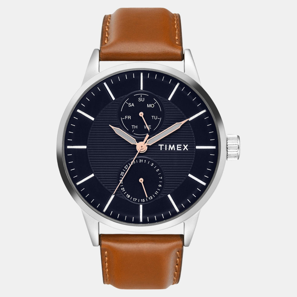 Fashion Men Quartz Blue Dial Multi-Function Leather Watch TWEG19912