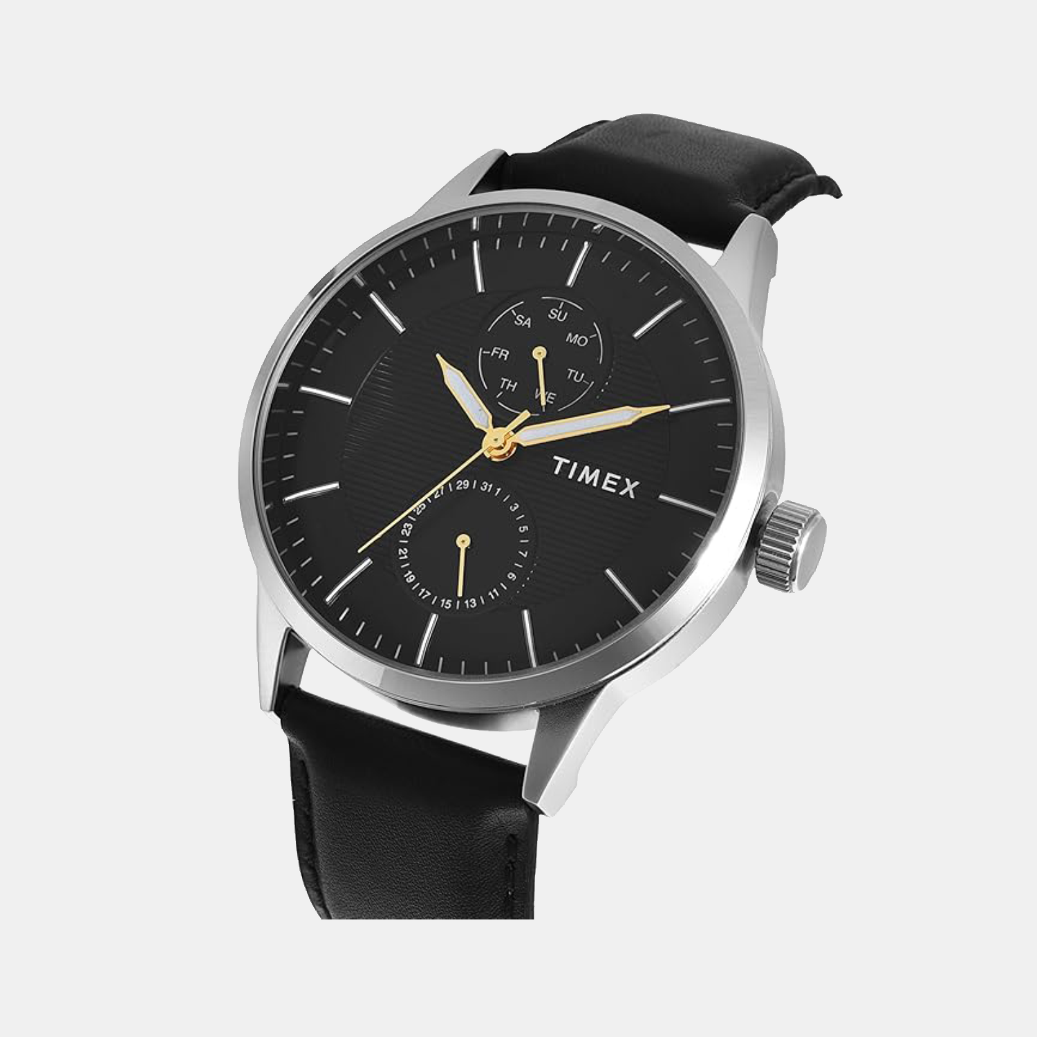 Fashion Men Quartz Black Dial Multi-Function Leather Watch TWEG19915