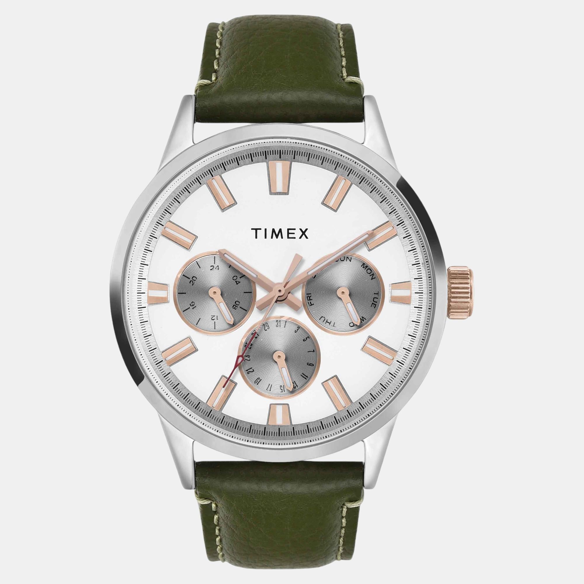 Fashion Men Quartz White Dial Multi-Function Leather Watch TWEG19926