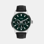 Fashion Men Quartz Green Dial Multi-Function Leather Watch TWEG19927