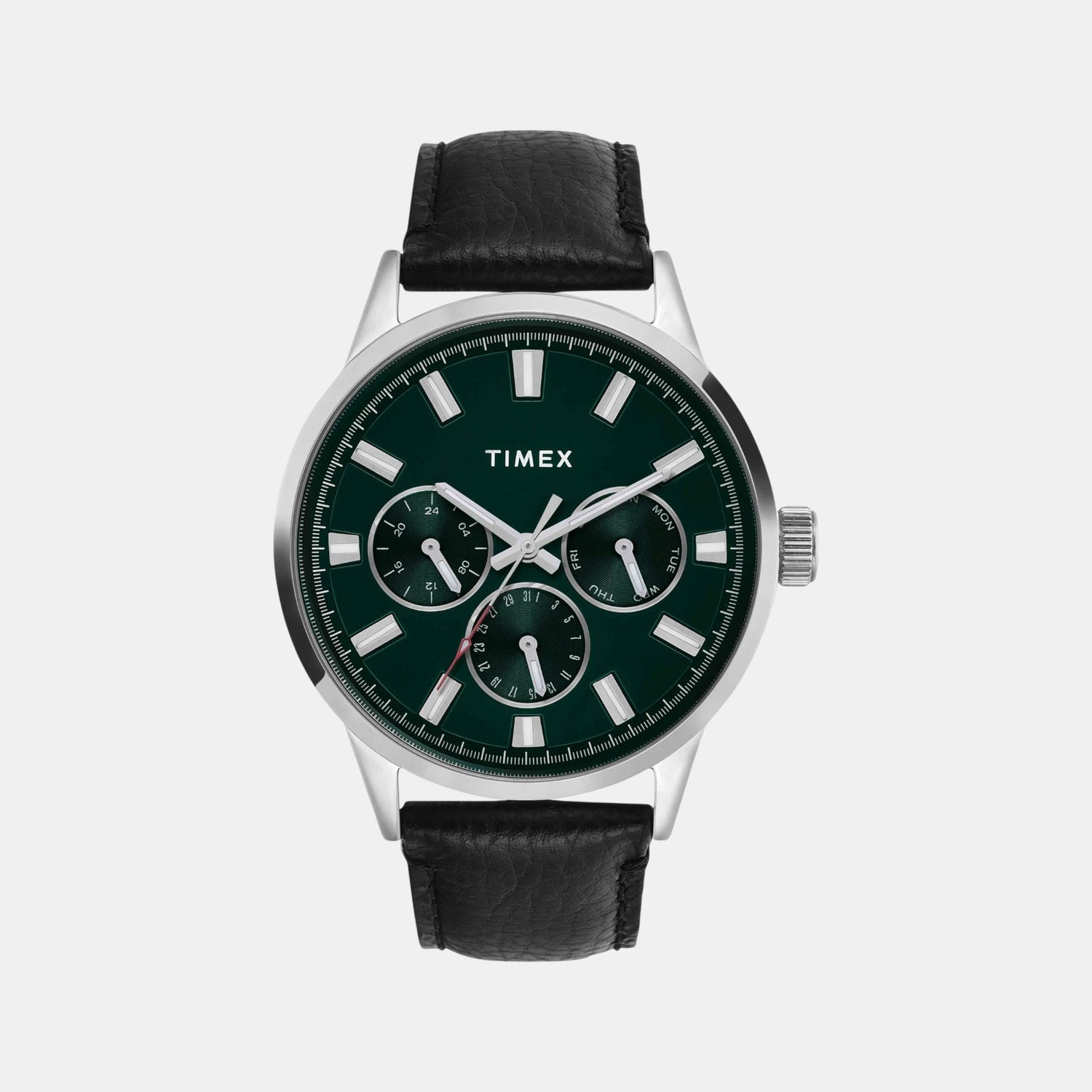 Fashion Men Quartz Green Dial Multi-Function Leather Watch TWEG19927