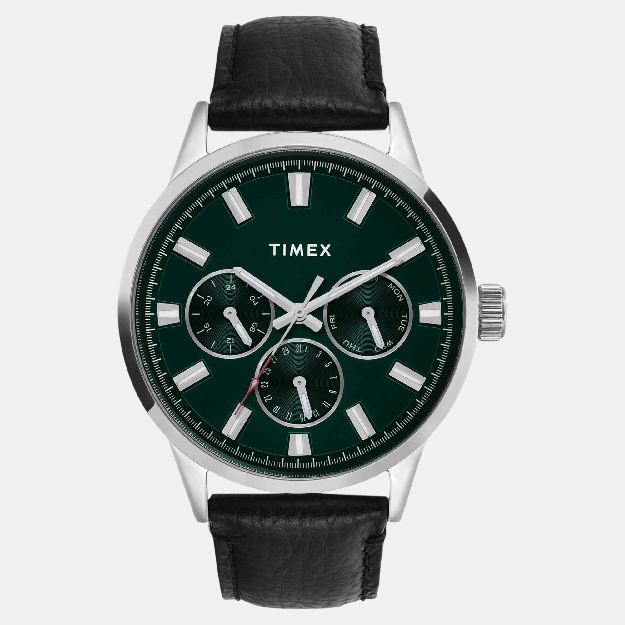 Fashion Men Quartz Green Dial Multi-Function Leather Watch TWEG19927