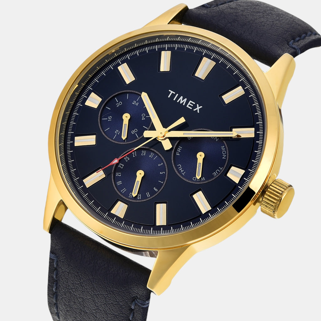 Fashion Men Quartz Blue Dial Multi-Function Leather Watch TWEG19928