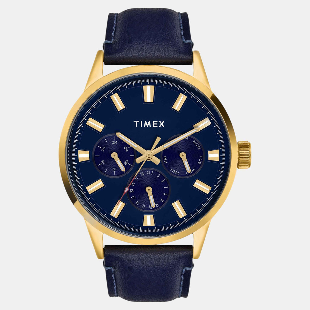 Fashion Men Quartz Blue Dial Multi-Function Leather Watch TWEG19928