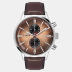Fashion Men Quartz Salmon Dial Chronograph Leather Watch TWEG19930