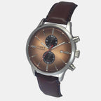 Fashion Men Quartz Salmon Dial Chronograph Leather Watch TWEG19930