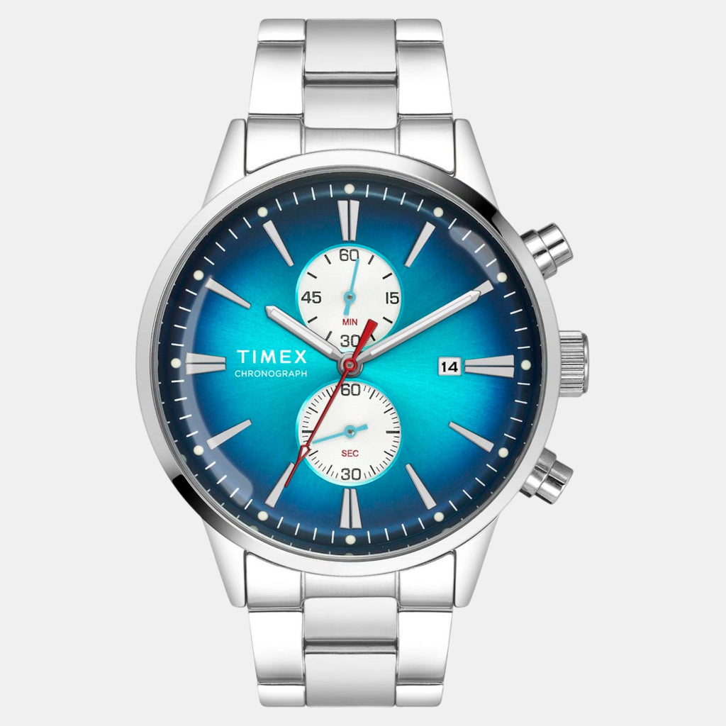 Fashion Men Quartz Teal Dial Chronograph Stainless Steel Watch TWEG19931