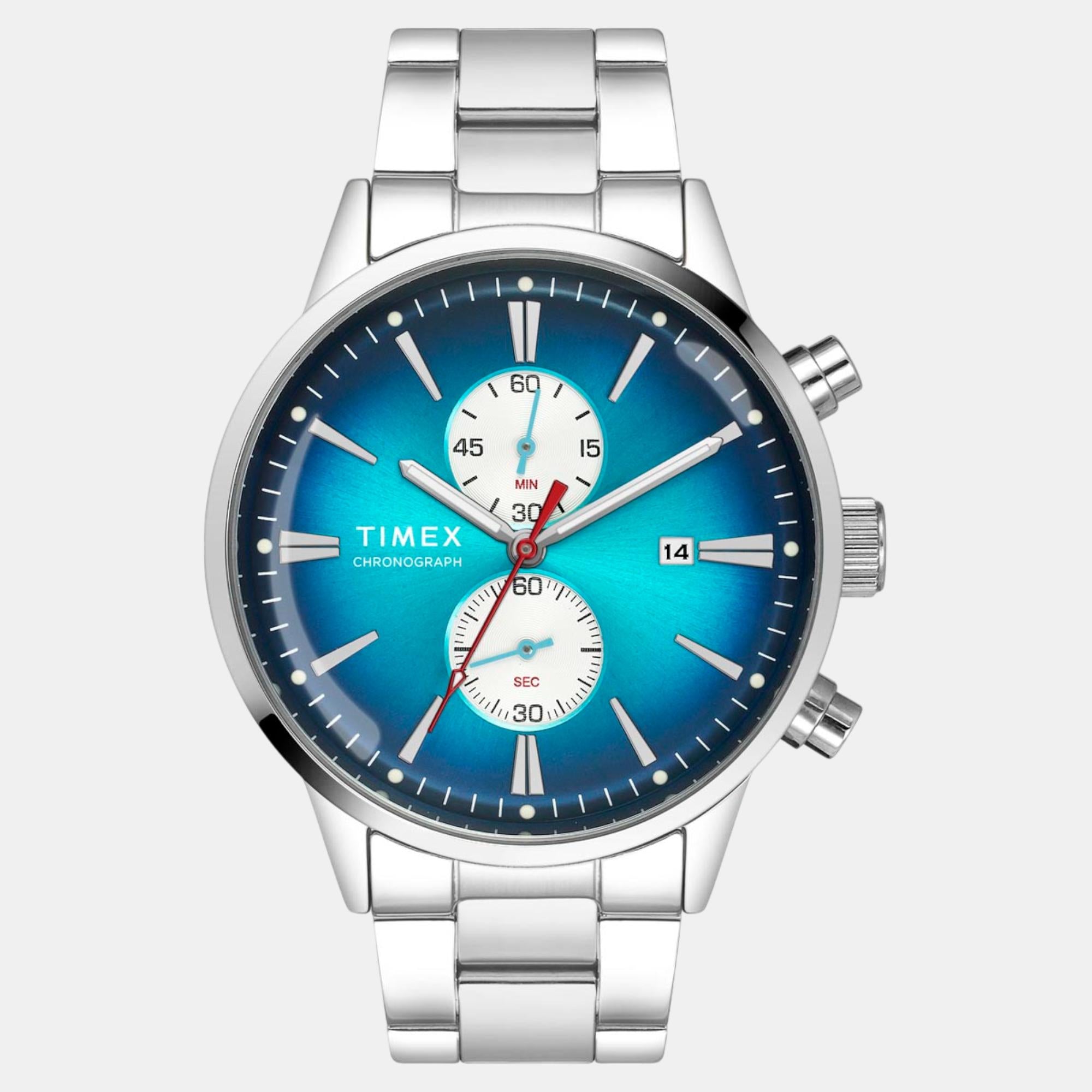 Fashion Men Quartz Teal Dial Chronograph Stainless Steel Watch TWEG19931