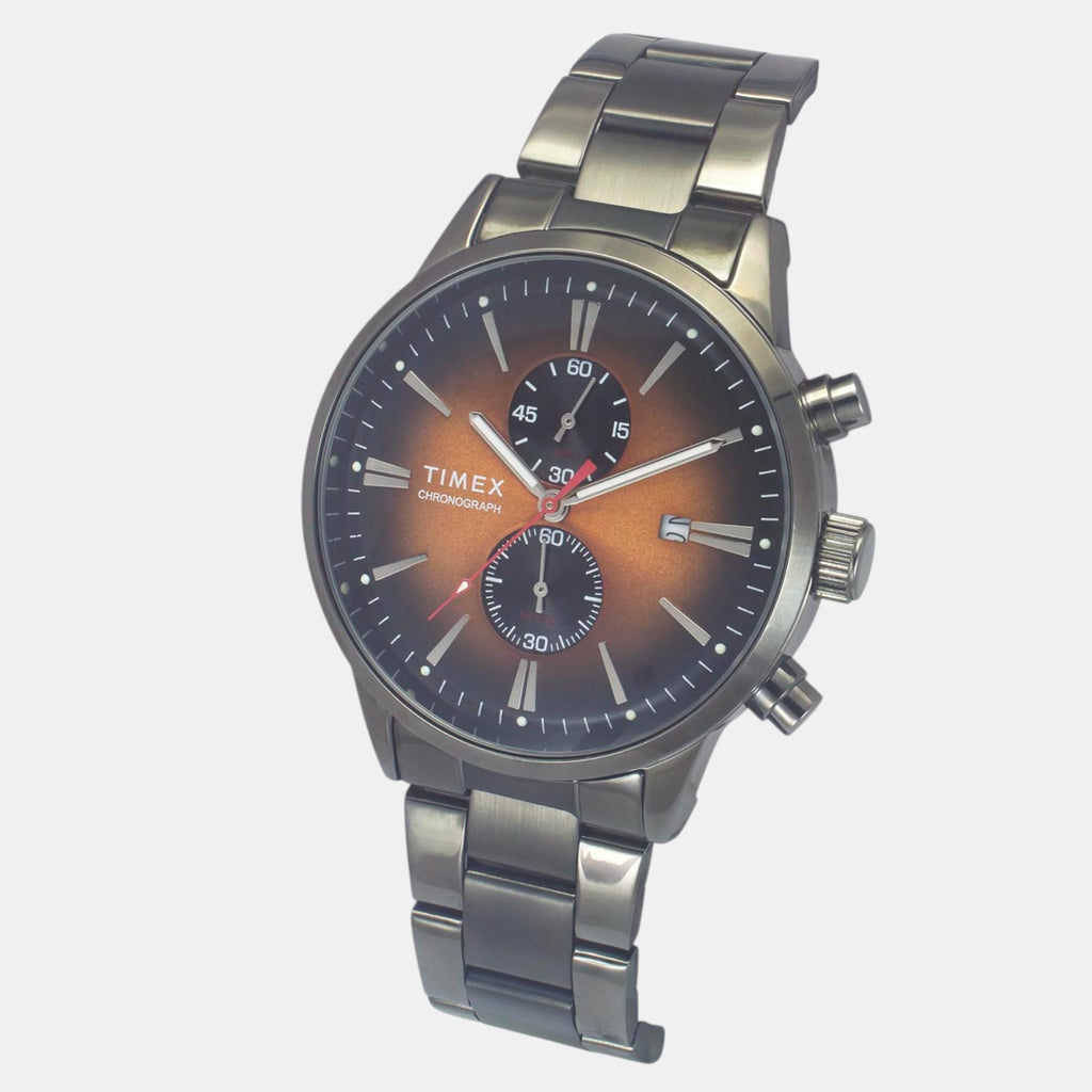 Fashion Men Quartz Orange Dial Chronograph Stainless Steel Watch TWEG19932