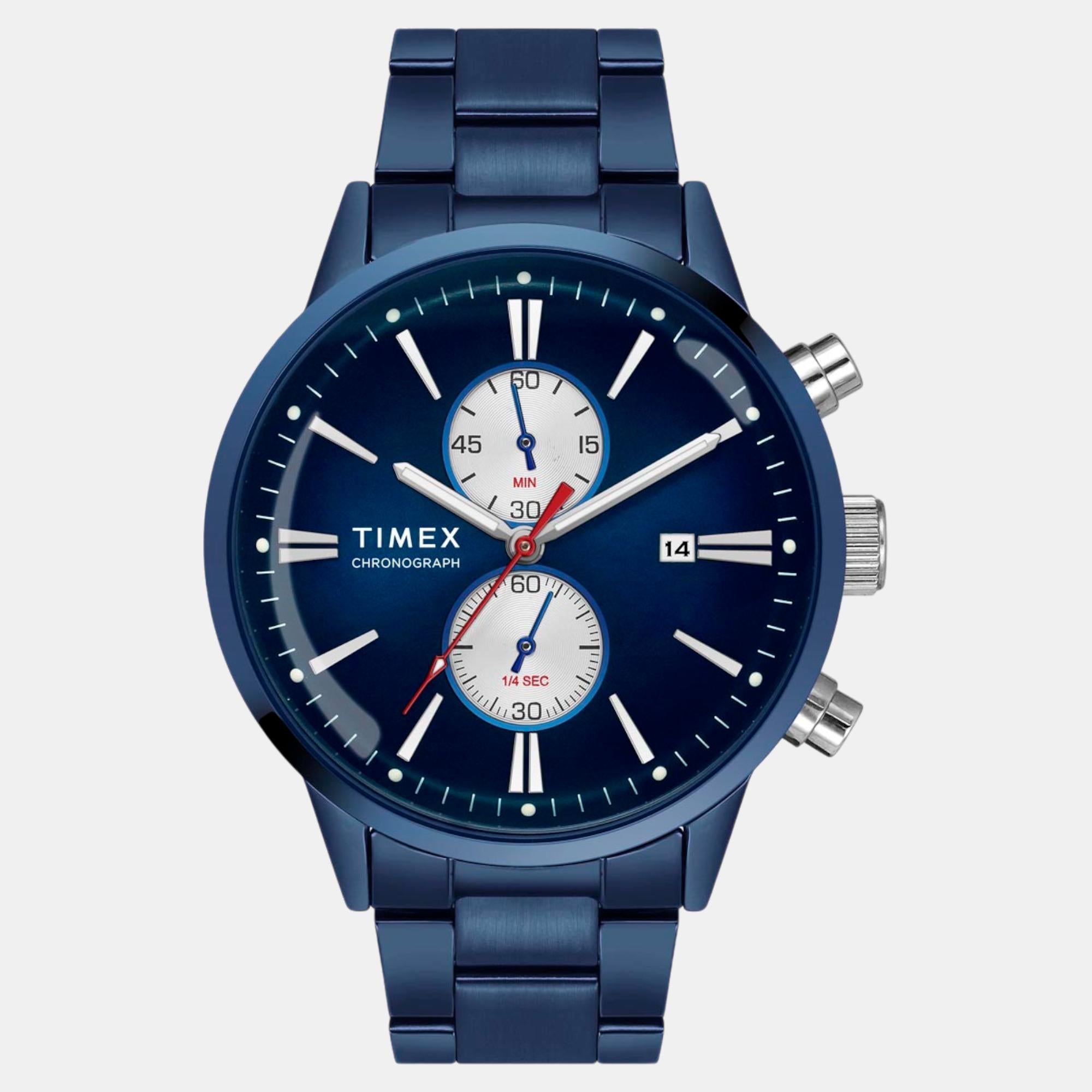 Fashion Men Quartz Blue Dial Chronograph Stainless Steel Watch TWEG19934