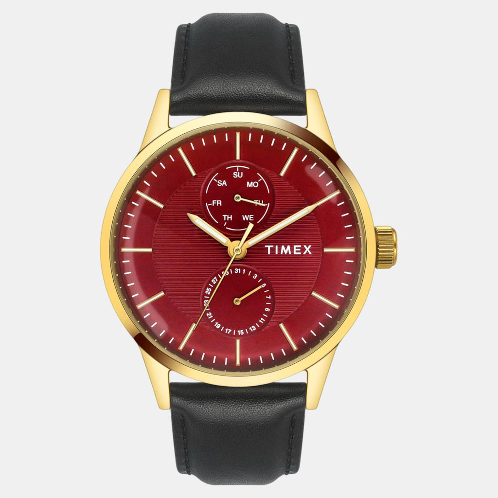 Fashion Men Quartz Red Dial Multi-Function Leather Watch TWEG19938