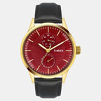 Fashion Men Quartz Red Dial Multi-Function Leather Watch TWEG19938