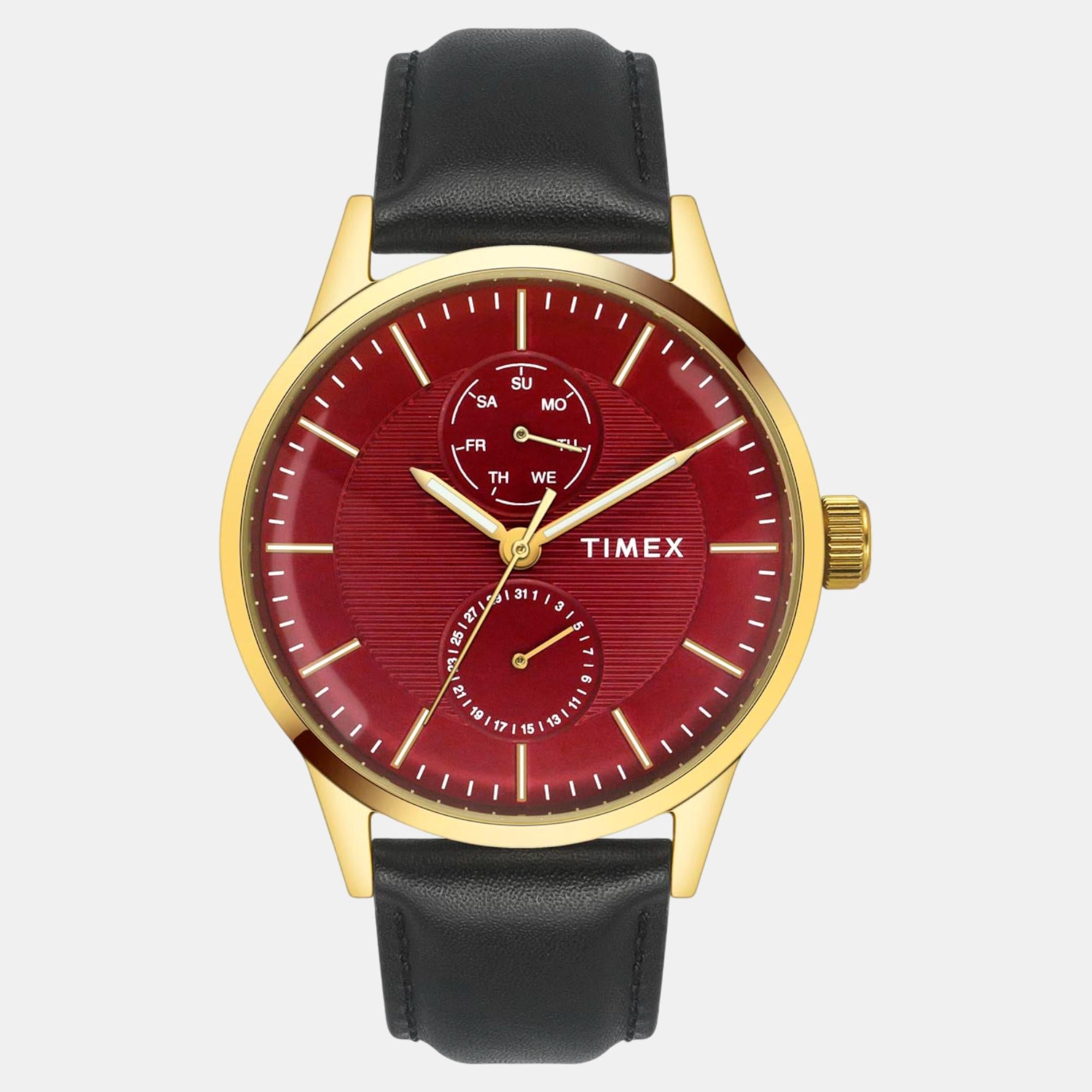Fashion Men Quartz Red Dial Multi-Function Leather Watch TWEG19938