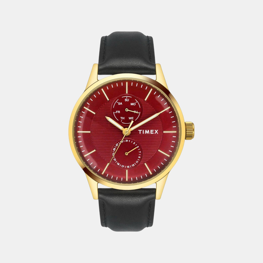 Fashion Men Quartz Red Dial Multi-Function Leather Watch TWEG19938