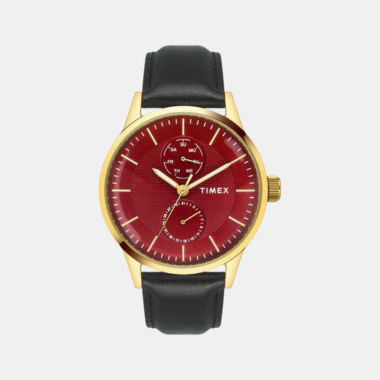 Fashion Men Quartz Red Dial Multi-Function Leather Watch TWEG19938