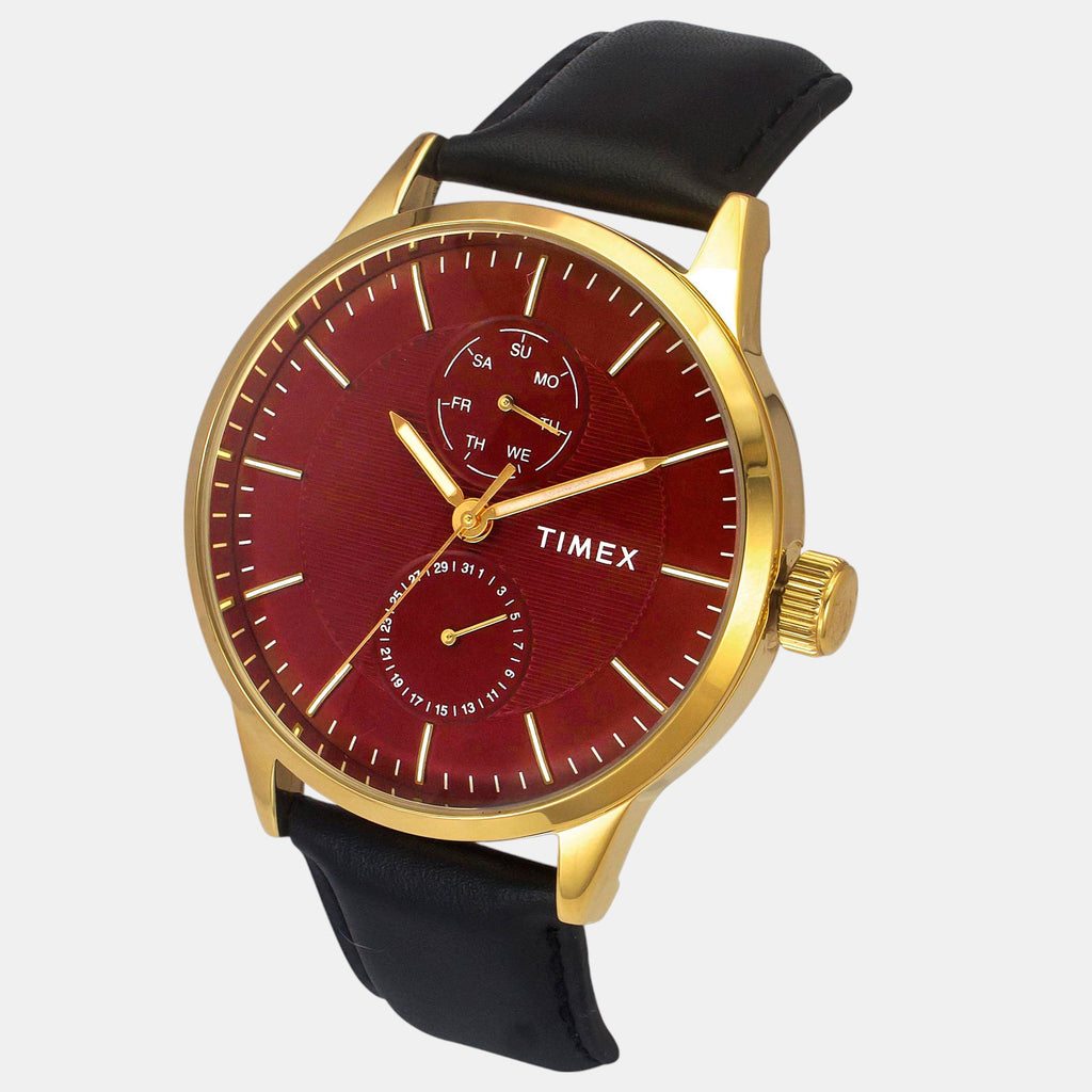 Fashion Men Quartz Red Dial Multi-Function Leather Watch TWEG19938