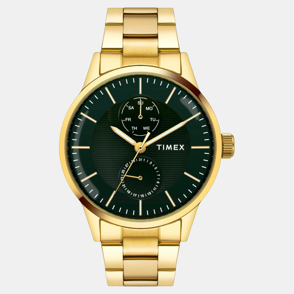 Fashion Men Quartz Green Dial Multi-Function Stainless Steel Watch TWEG19939