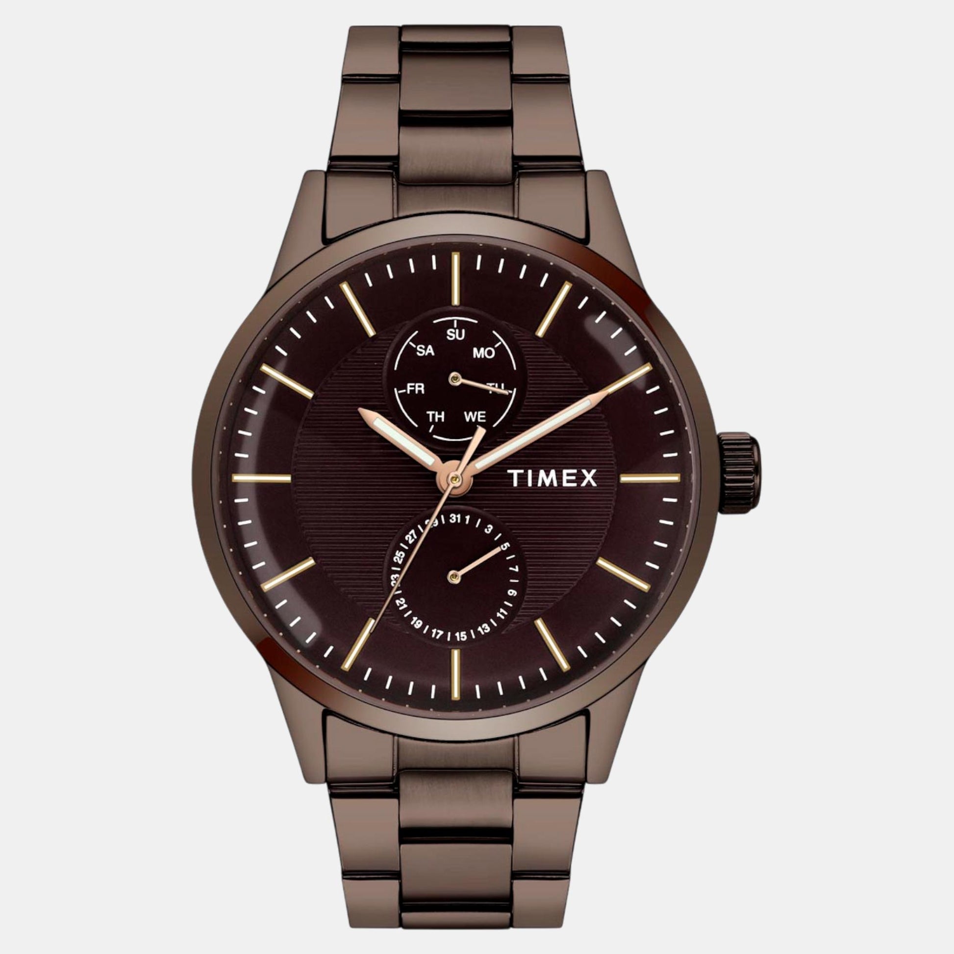 Fashion Men Quartz Brown Dial Multi-Function Stainless Steel Watch TWEG19941