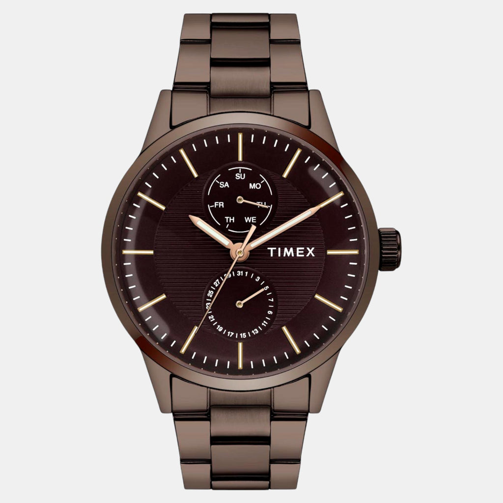 Fashion Men Quartz Brown Dial Multi-Function Stainless Steel Watch TWEG19941