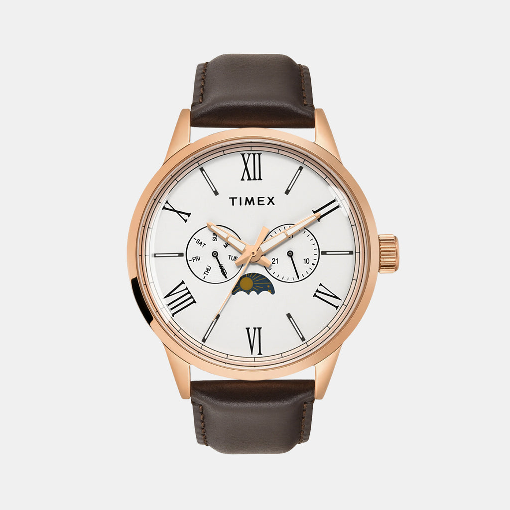 Fashion Men Quartz White Dial Multi-Function Leather Watch TWEG19943