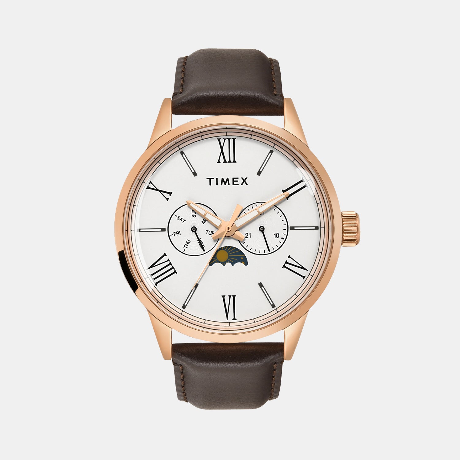 Fashion Men Quartz White Dial Multi-Function Leather Watch TWEG19943