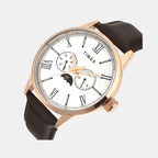 Fashion Men Quartz White Dial Multi-Function Leather Watch TWEG19943