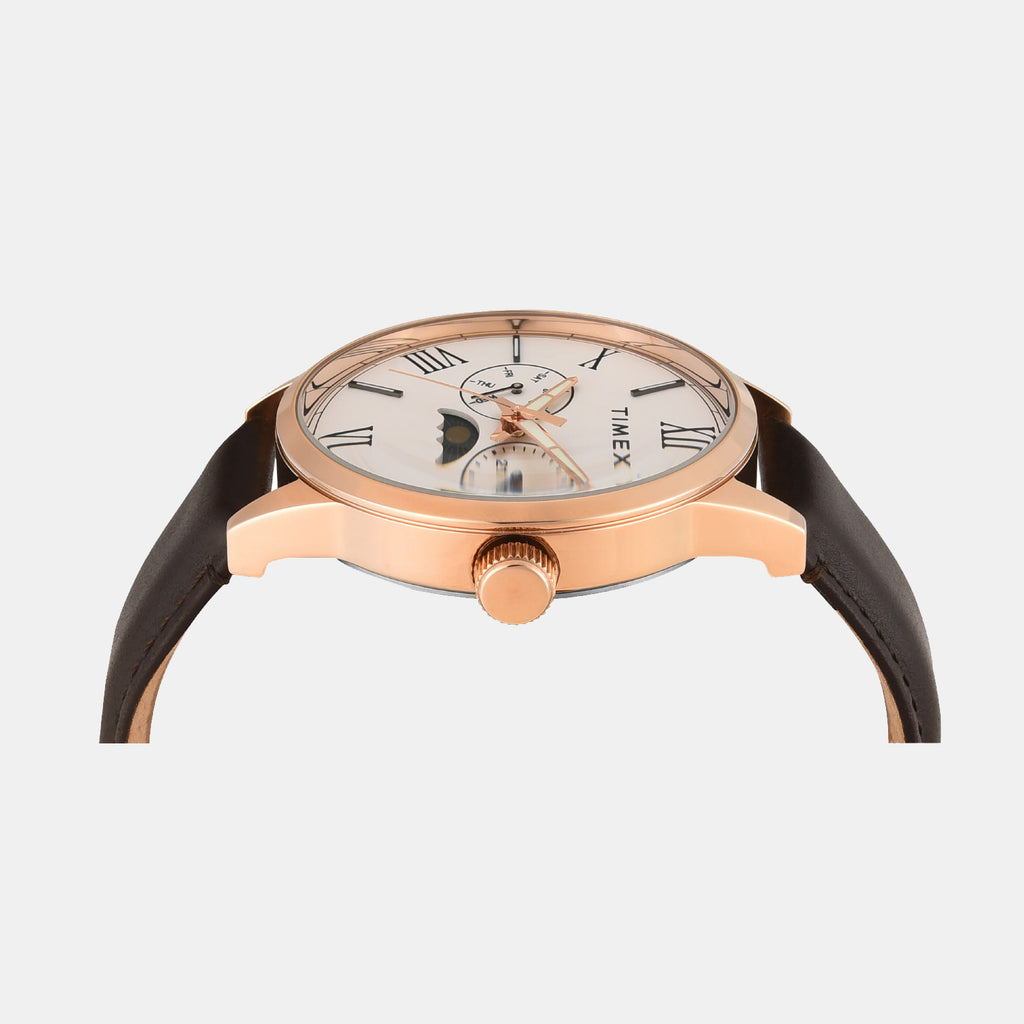 Fashion Men Quartz White Dial Multi-Function Leather Watch TWEG19943