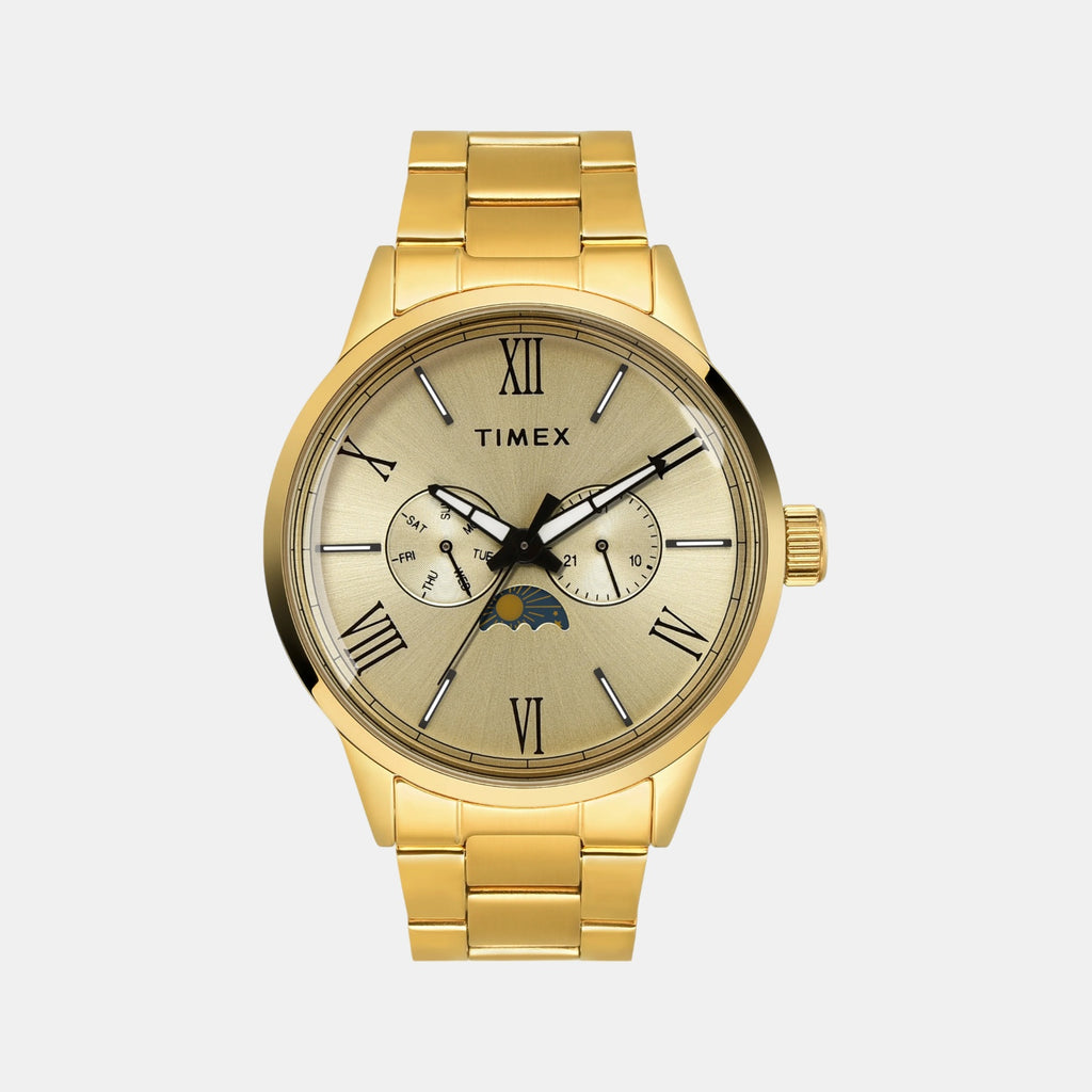 Fashion Men Quartz Champagne Dial Multi-Function Stainless Steel Watch TWEG19945