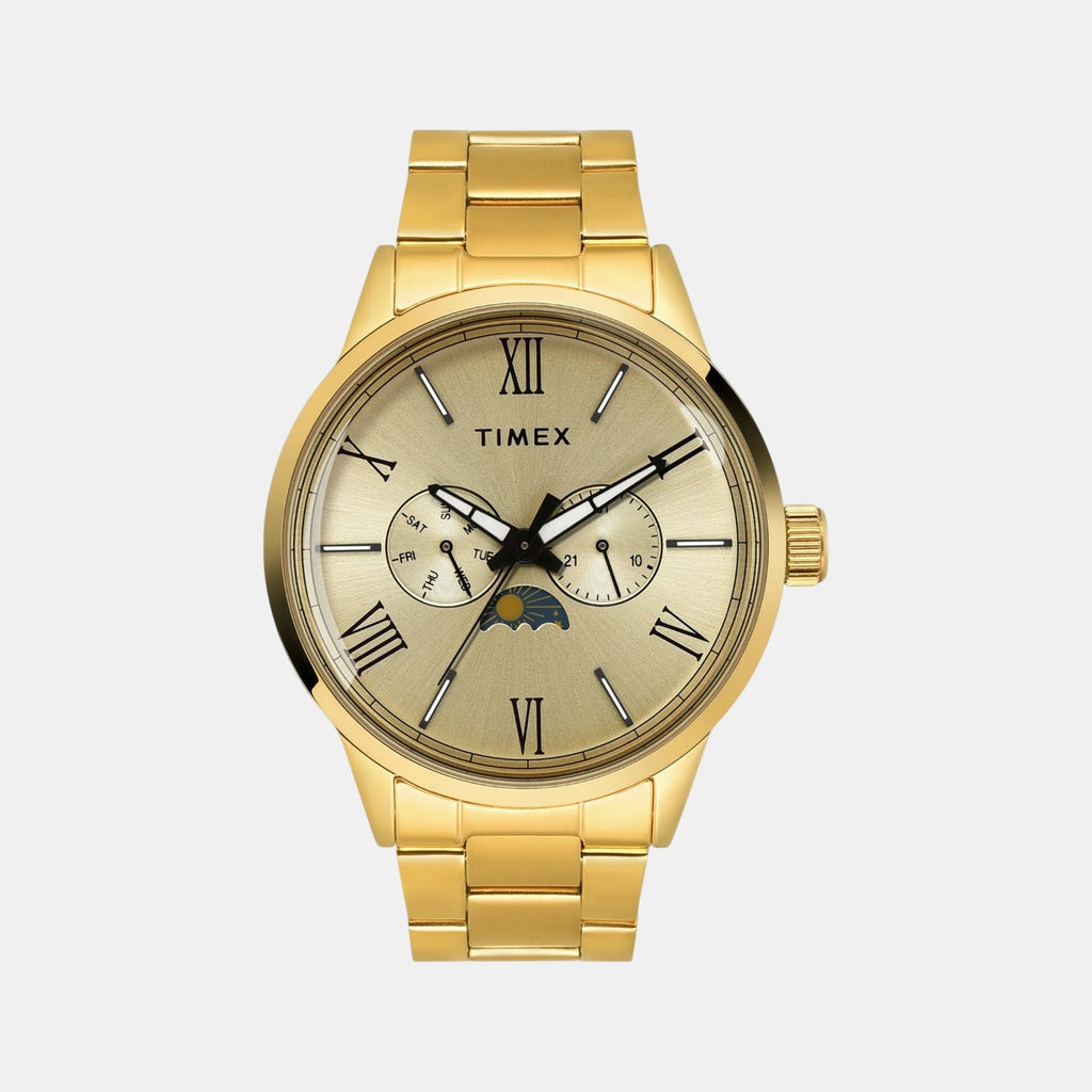 Fashion Men Quartz Champagne Dial Multi-Function Stainless Steel Watch TWEG19945