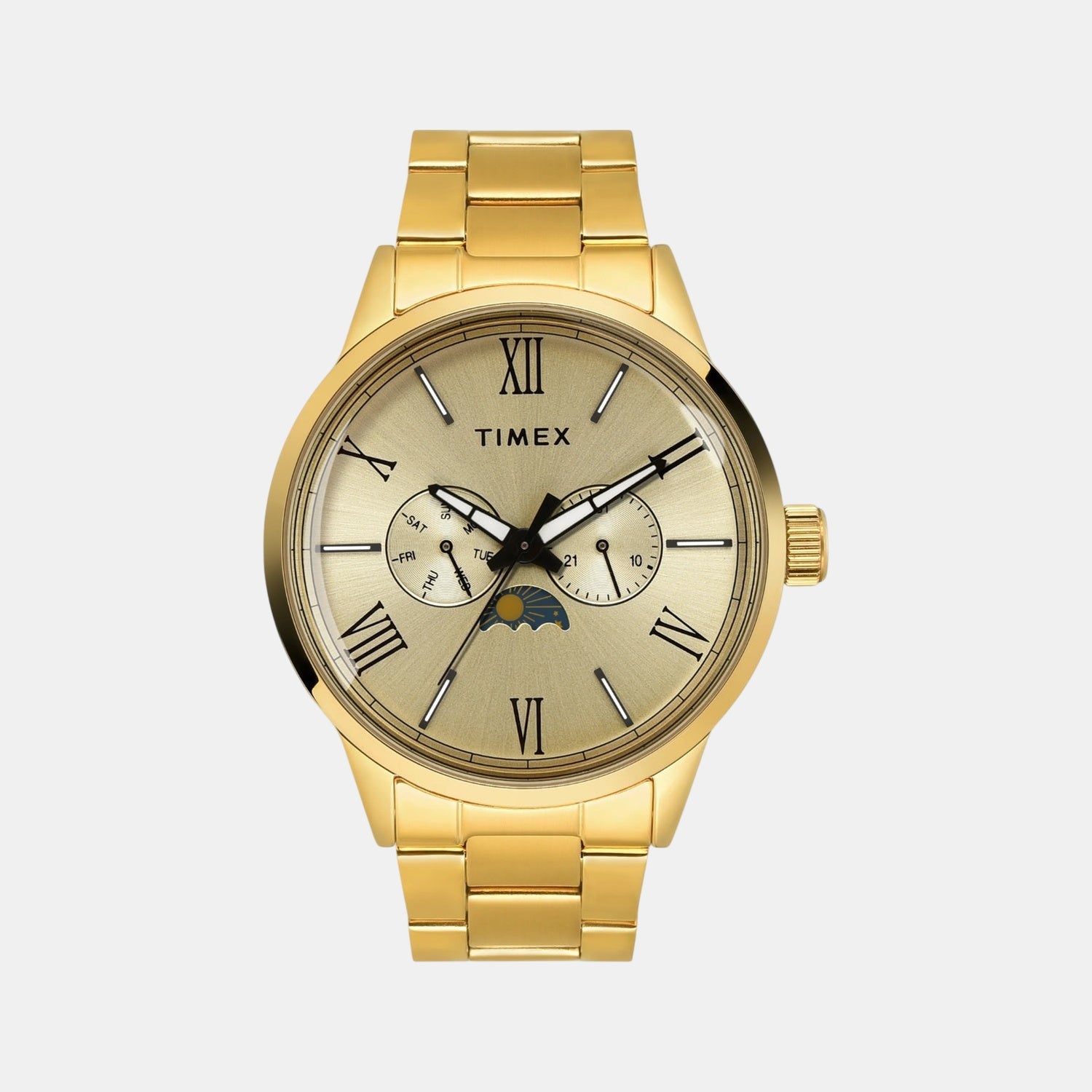 Fashion Men Quartz Champagne Dial Multi-Function Stainless Steel Watch TWEG19945