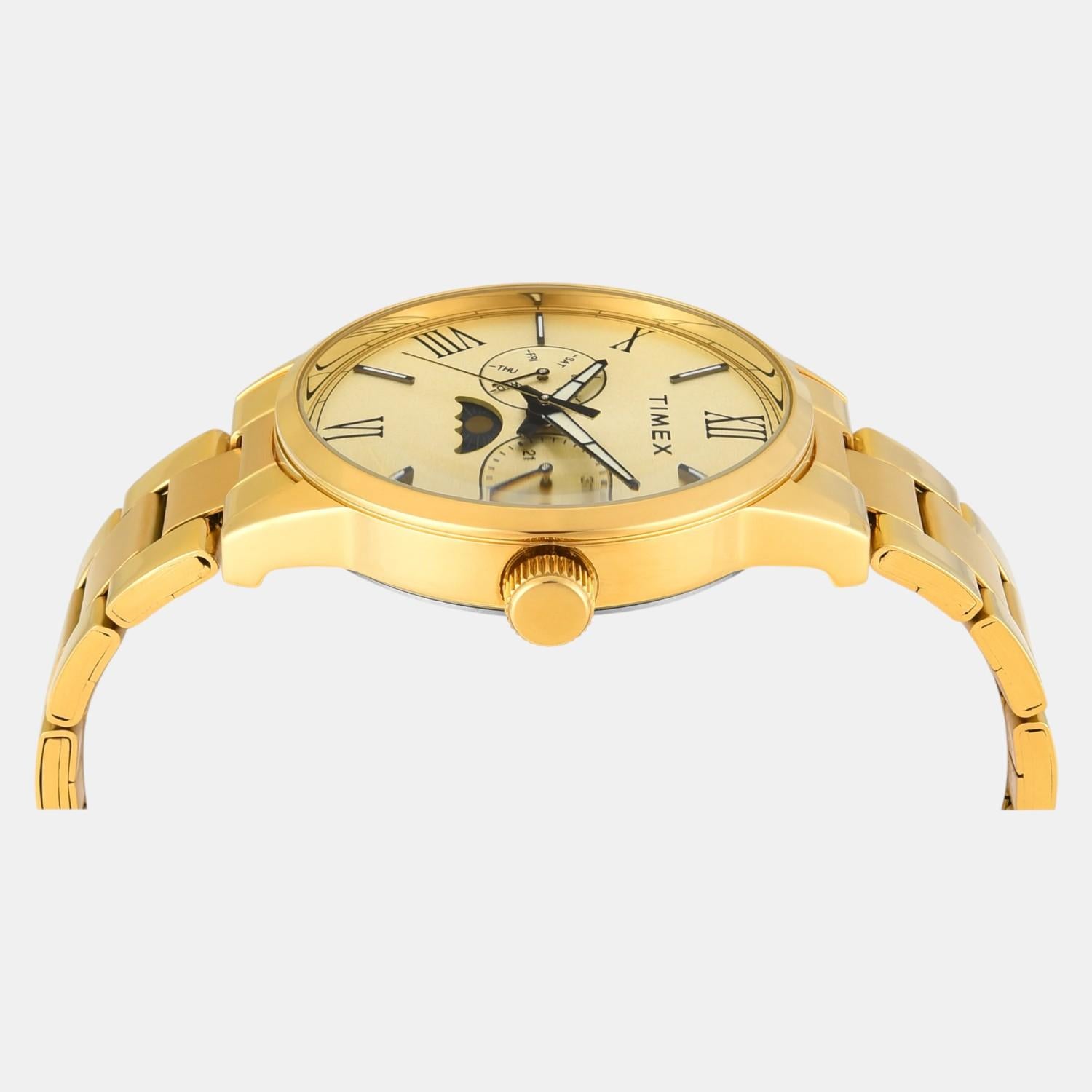 Fashion Men Quartz Champagne Dial Multi-Function Stainless Steel Watch TWEG19945