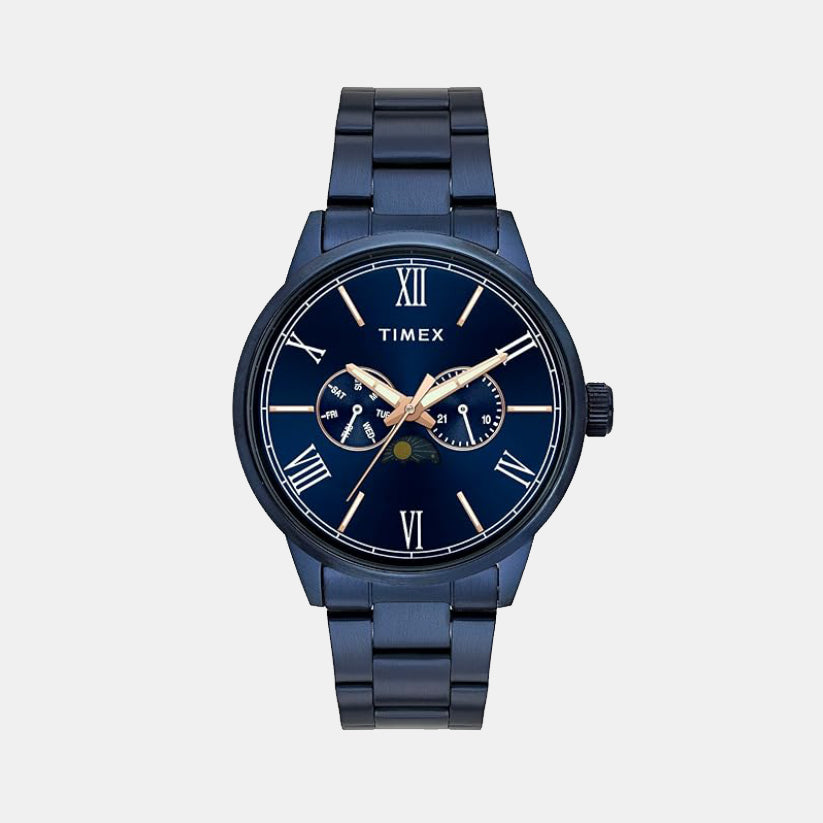 Fashion Men Quartz Blue Dial Multi-Function Stainless Steel Watch TWEG19946