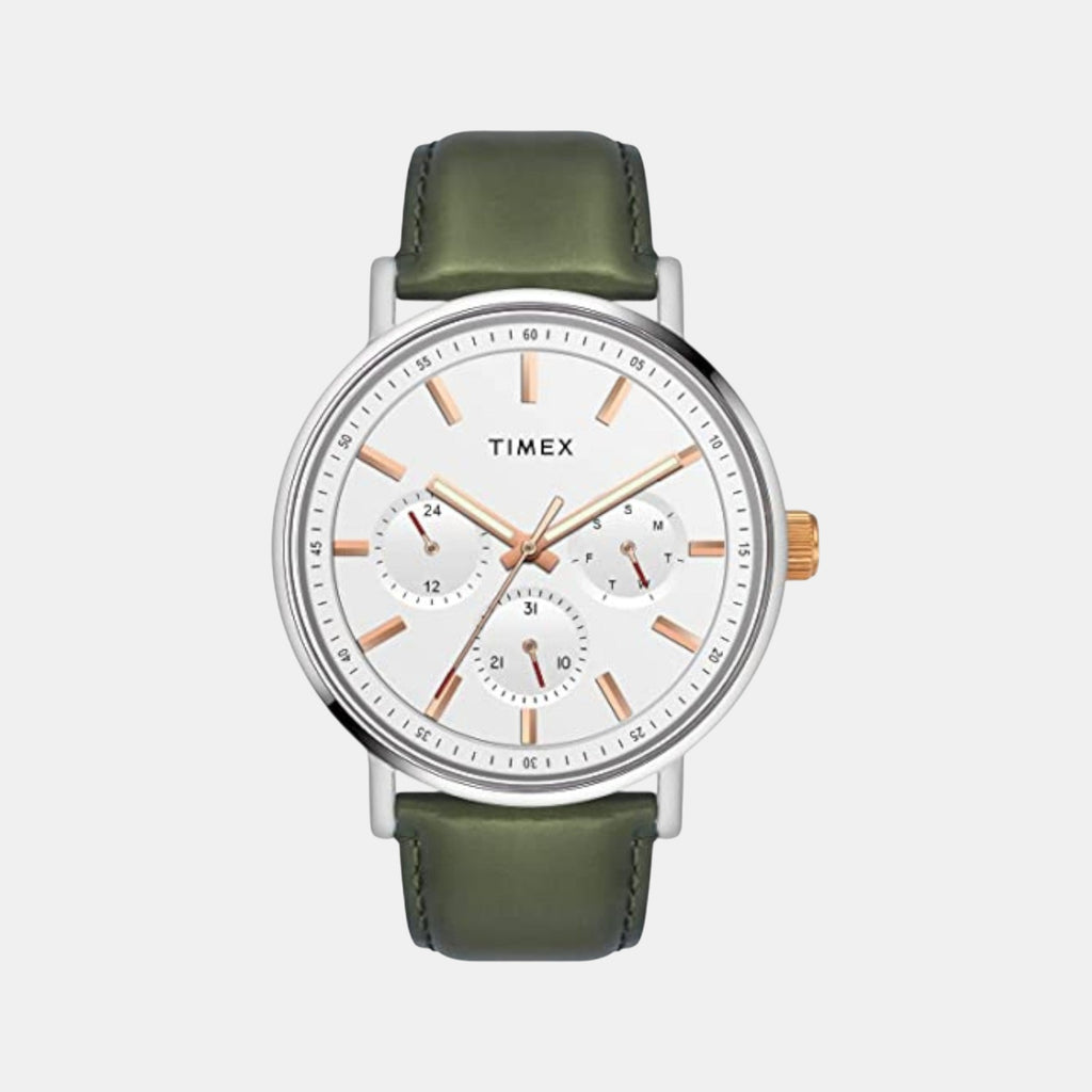 Fashion Men Quartz White Dial Chronograph Leather Watch TWEG20015