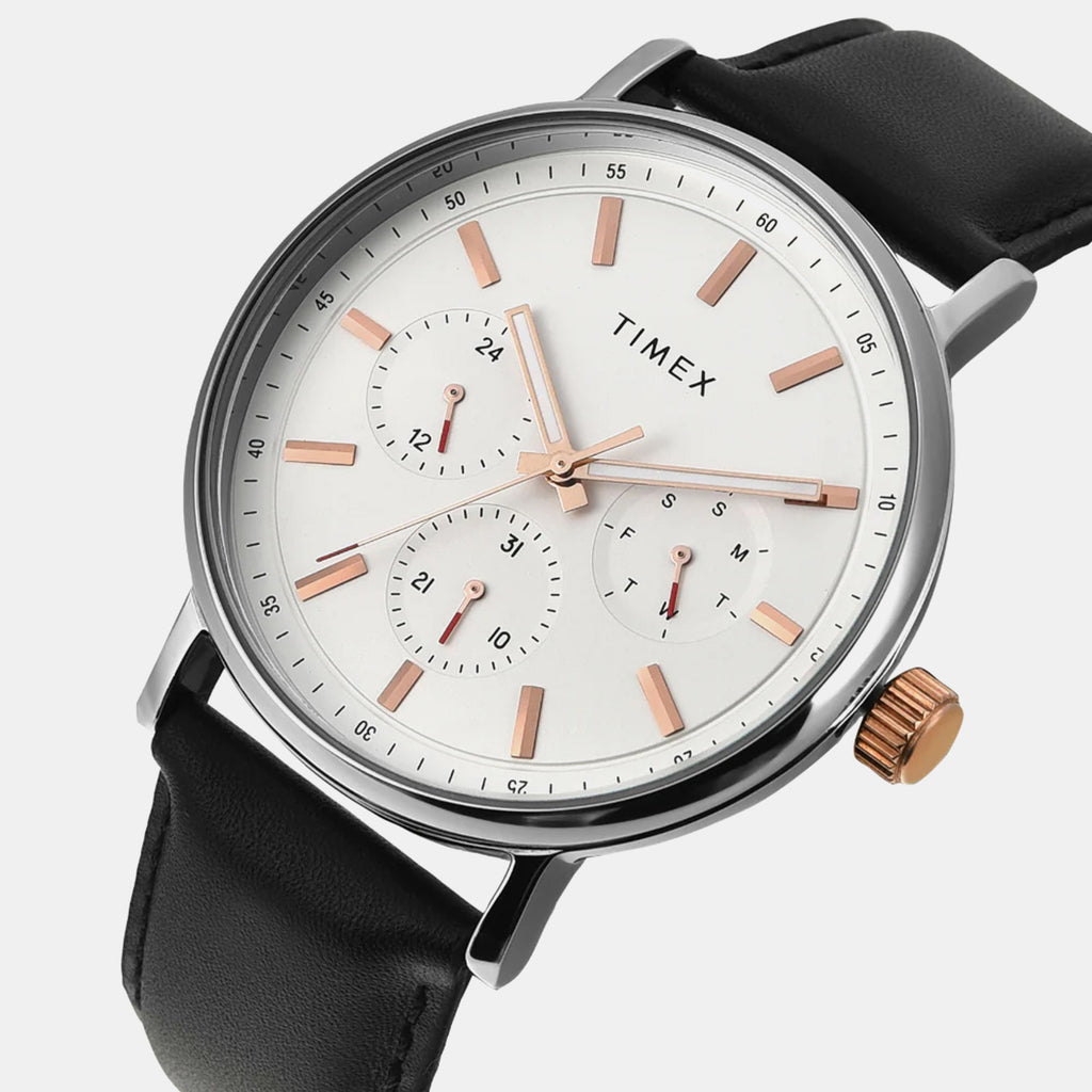 Fashion Men Quartz White Dial Multi-Function Leather Watch TWEG20021