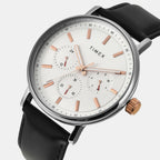 Fashion Men Quartz White Dial Multi-Function Leather Watch TWEG20021