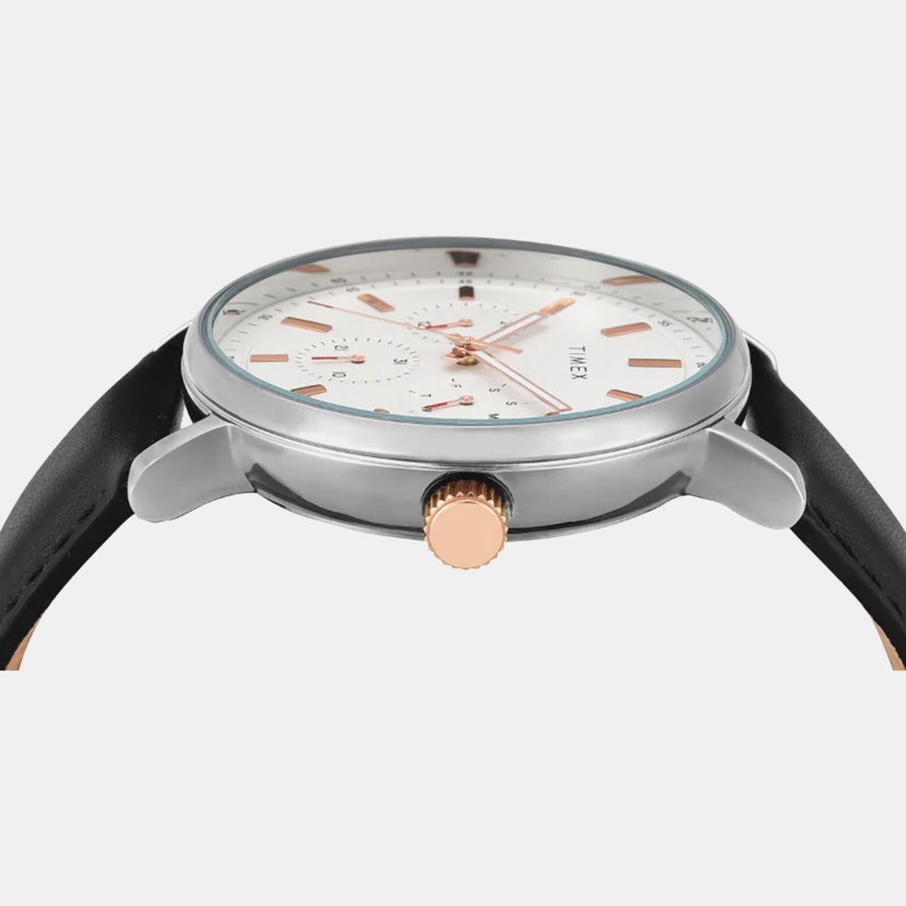 Fashion Men Quartz White Dial Multi-Function Leather Watch TWEG20021
