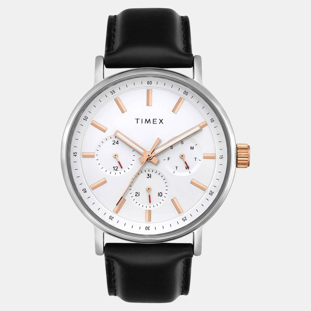 Fashion Men Quartz White Dial Multi-Function Leather Watch TWEG20021