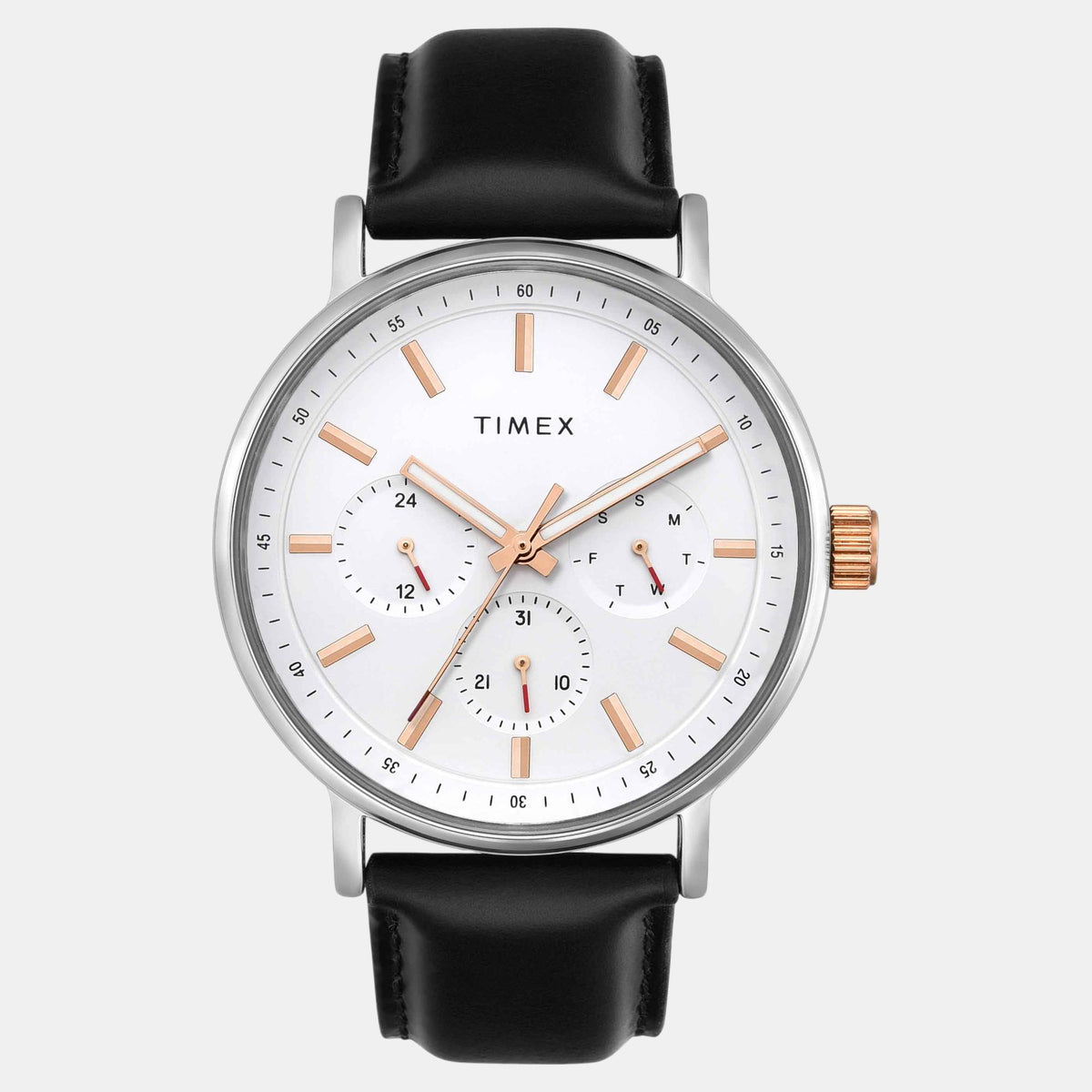 Fashion Men Quartz White Dial Multi-Function Leather Watch TWEG20021