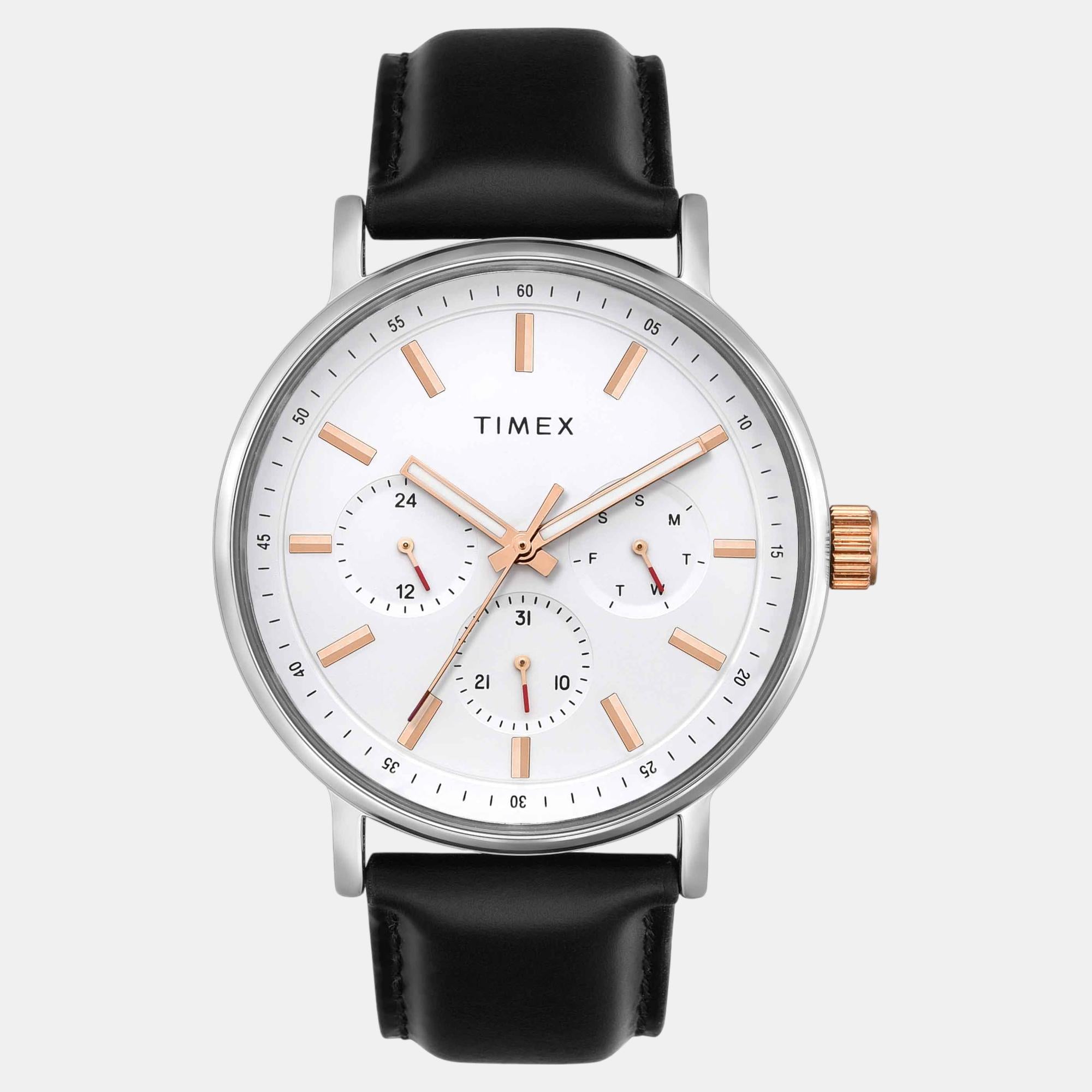 Fashion Men Quartz White Dial Multi-Function Leather Watch TWEG20021