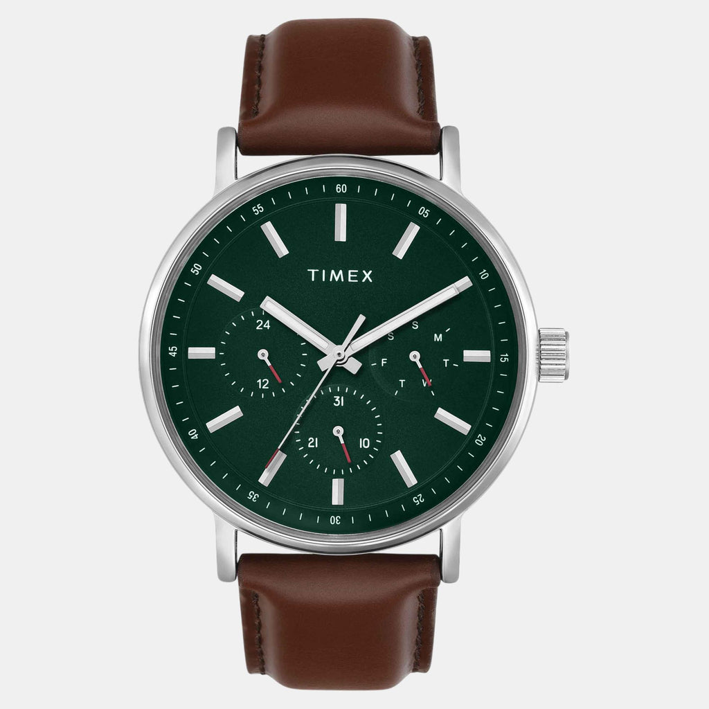 Fashion Men Quartz Green Dial Multi-Function Leather Watch TWEG20022